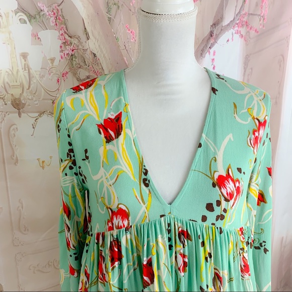 Free People Bella Printed Floral Tunic in Turquoise - Picture 3 of 12